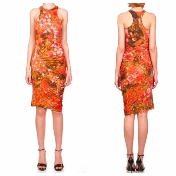 McQ Alexander McQueen Multicolor Abstract Floral Design Racerback Ruched Dress - Picture 1 of 7